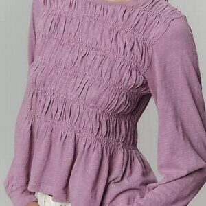Pilcro Long-Sleeve Smocked Top Anthropologie Pullover Ruffle XL